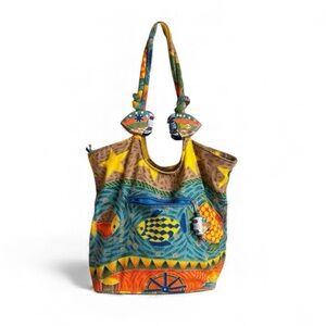 ANSUN Tropical Fish Shoulder Bag with Carved Wood Fish Accents
